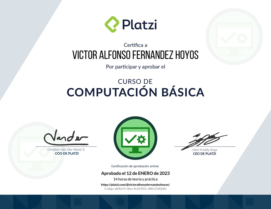 Diploma del Curso Básico de Computadores e Informática