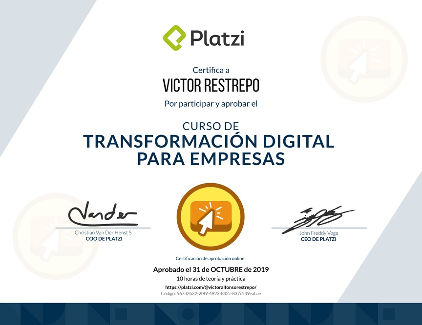 Diploma del Curso de Transformación Digital para el Crecimiento de tu Empresa
