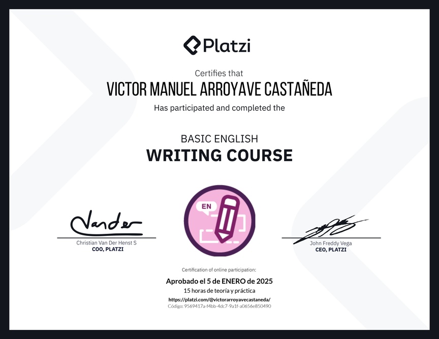 Diploma del Curso Básico de Escritura en Inglés