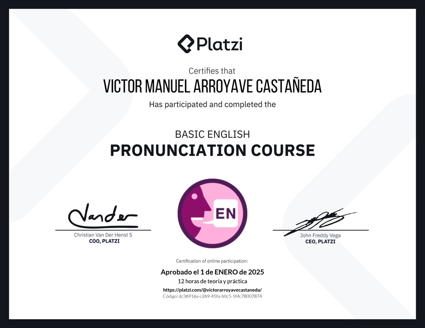 Diploma del Curso Básico de Pronunciación en Inglés