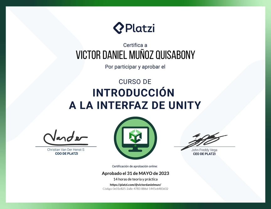Diploma del Curso de Introducción a Unity: Interfaz