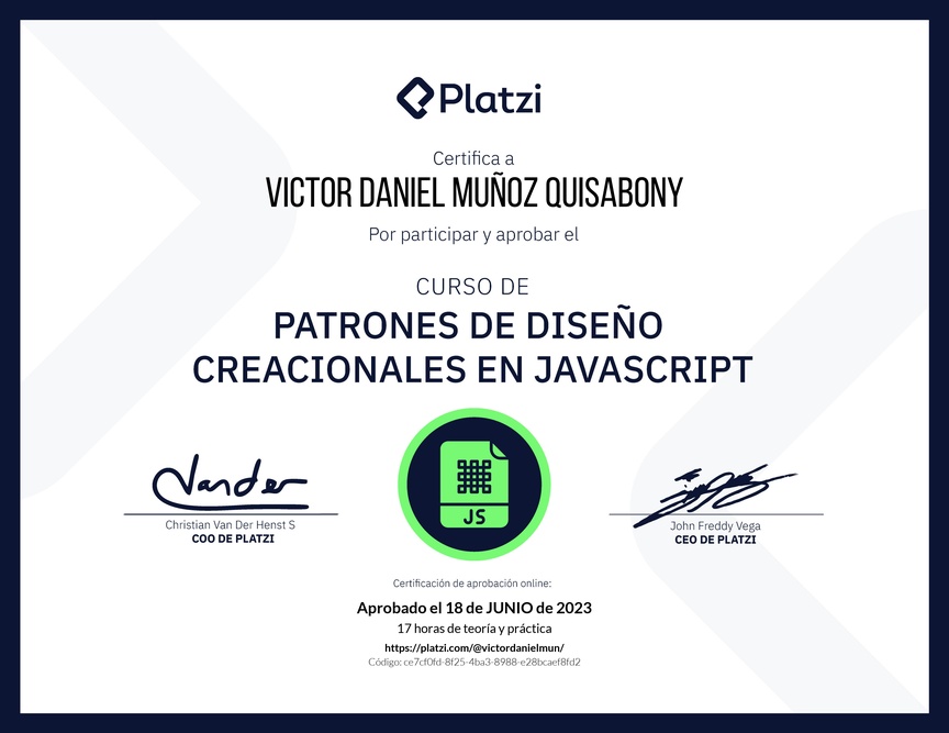Diploma del Curso de Patrones de Diseño en JavaScript