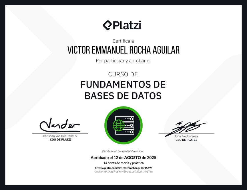 Diploma del Curso de Fundamentos de Bases de Datos