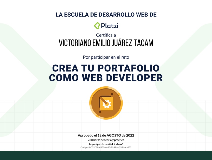 Diploma de Diploma Especial del #PlatziChallenge: Crea tu Portafolio como Web Developer