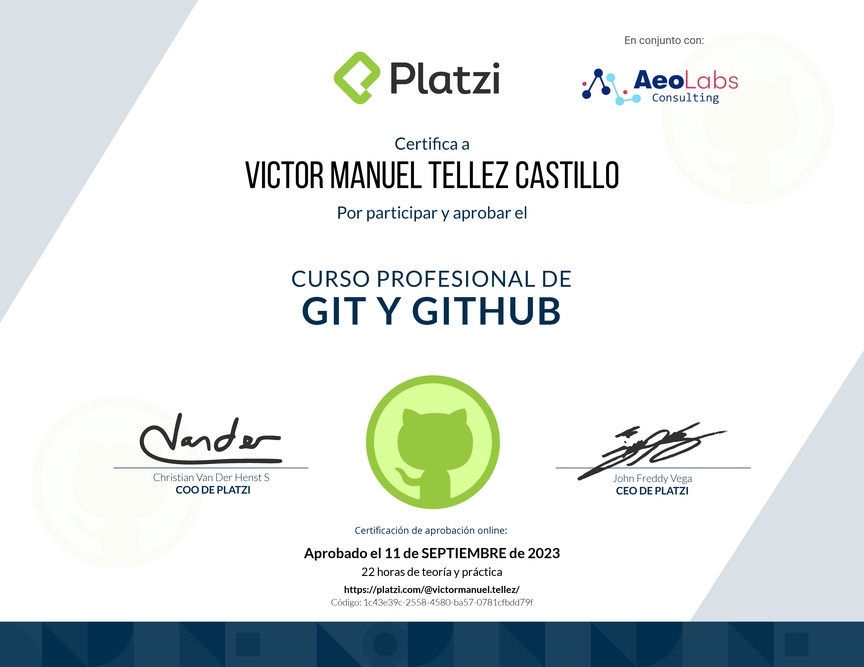 Diploma del Curso Profesional de Git y GitHub