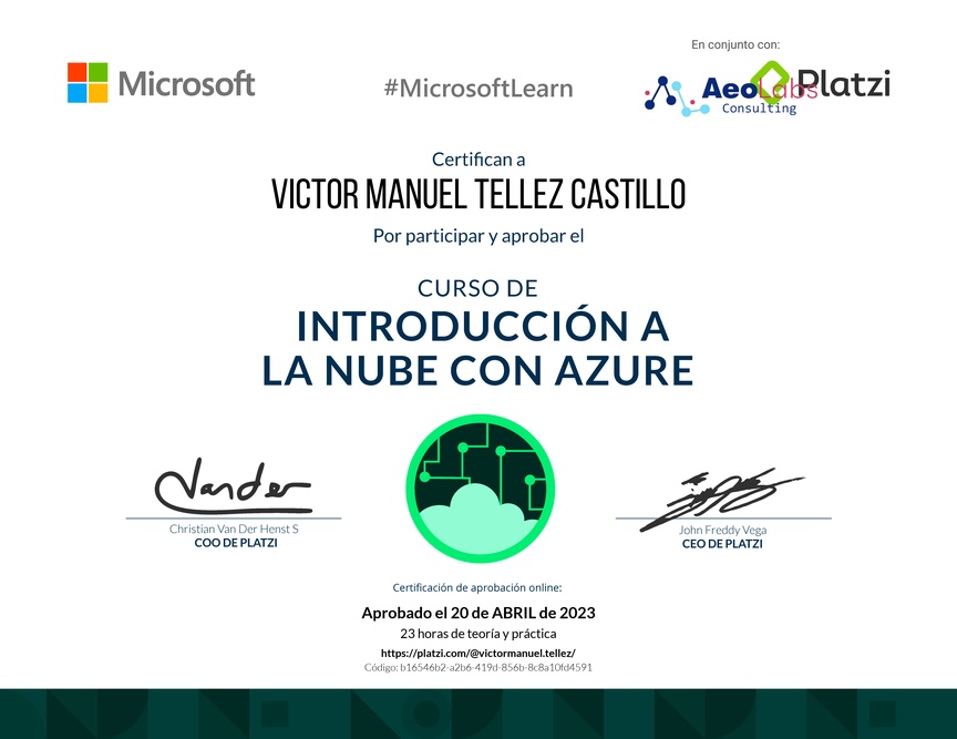 Diploma del Curso de Introducción a la Nube con Azure