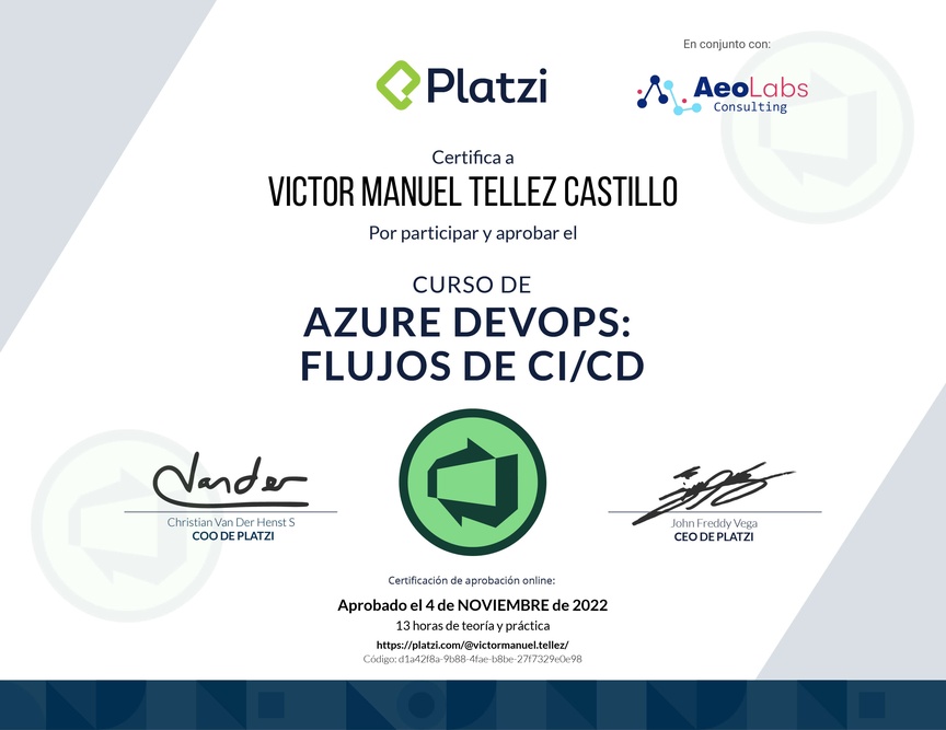 Diploma del Curso de Azure DevOps: Flujos de CI/CD