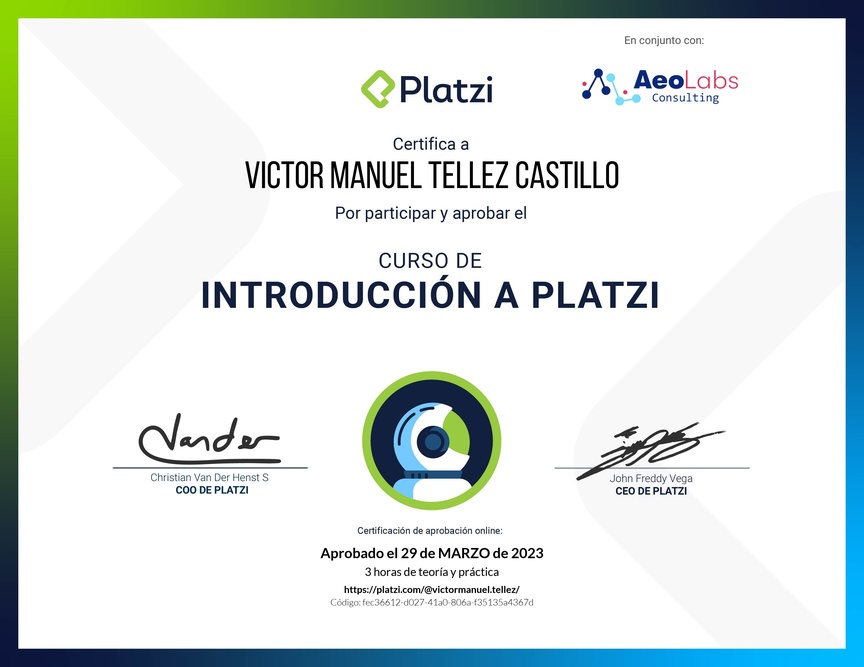 Diploma del Curso de Introducción a Platzi