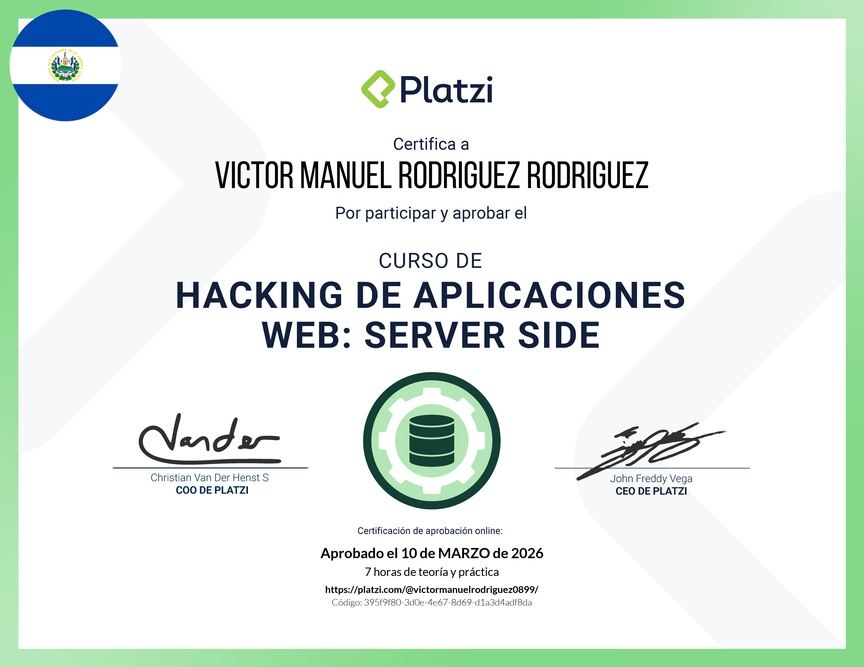 Diploma del Curso de Hacking: Aplicaciones Web Server Side