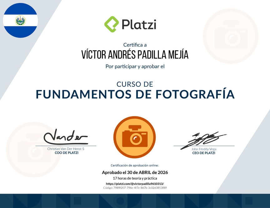 Diploma del Curso de Fotografía: Principios y Técnicas