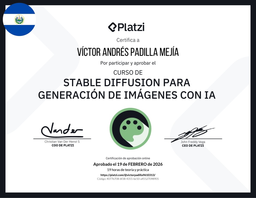 Diploma del Curso de Stable Diffusion para Generación de Imágenes con AI