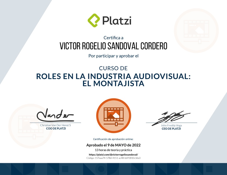 Diploma del Curso de Edición: Teoría de Montaje