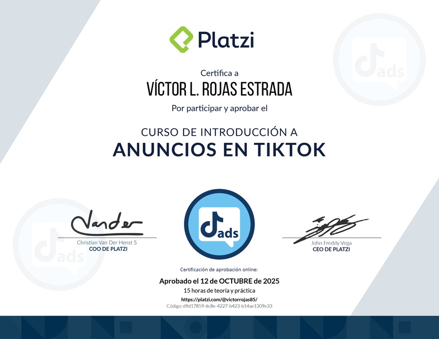 Diploma del Curso de Anuncios en TikTok