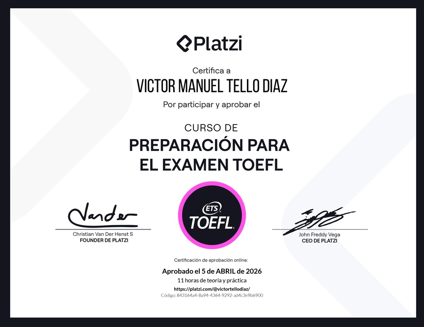 Diploma del Curso de Preparación para el Examen TOEFL