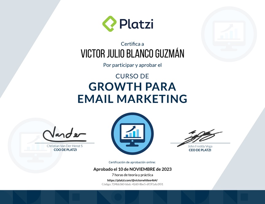 Diploma del Curso de Desarrollo de Estrategias de Growth para E-mail Marketing