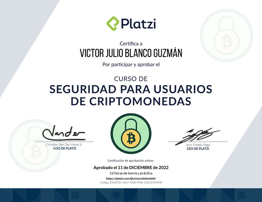 Diploma del Curso de Seguridad para Usuarios de Criptomonedas