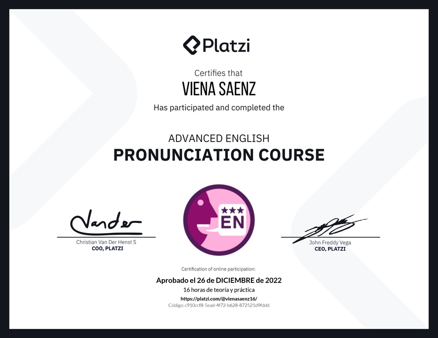Diploma del Curso Avanzado de Pronunciación en Inglés