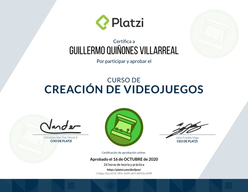 Diploma del Curso de Creación de Videojuegos