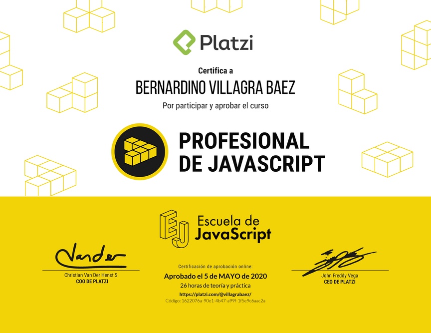 Diploma del Curso Profesional de JavaScript