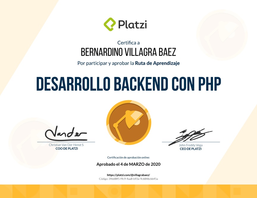 Diploma de la Ruta de Aprendizaje de Desarrollo Web Backend con PHP