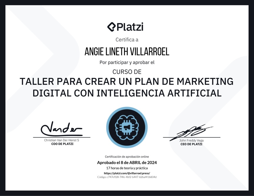 Diploma de Taller para Crear un Plan de Marketing Digital con Inteligencia Artificial