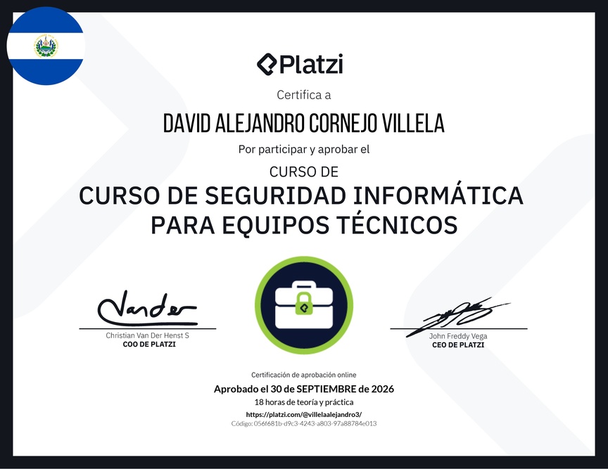 Diploma del Curso de Seguridad Informática para Equipos Técnicos