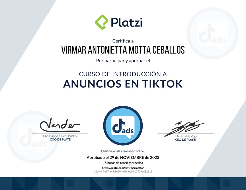 Diploma del Curso de Anuncios en TikTok