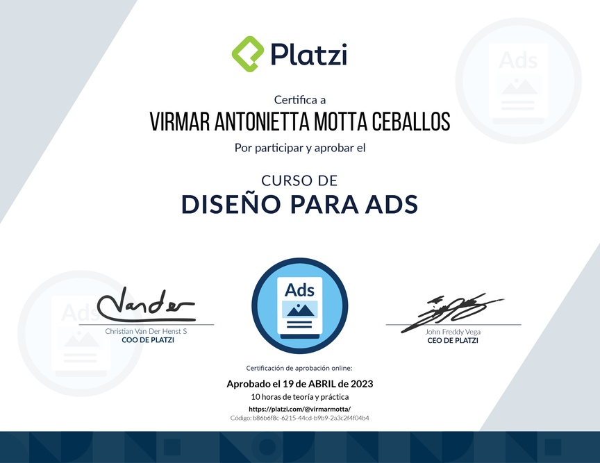 Diploma del Curso de Diseño Gráfico para Ads