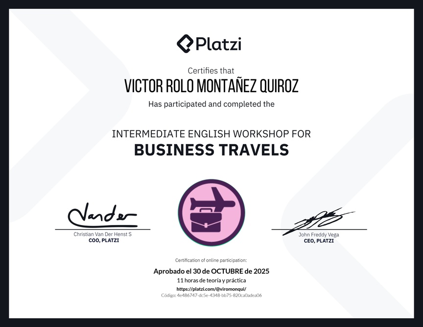 Diploma del Curso de Inglés Práctico para Viajes de Negocios