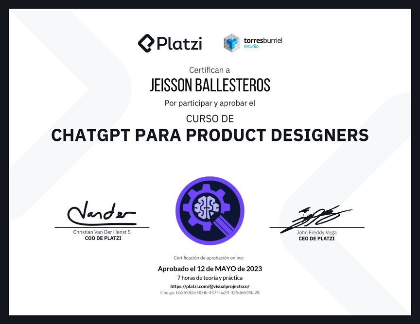 Diploma del Curso de ChatGPT para Product Designers: Diseño asistido por AI
