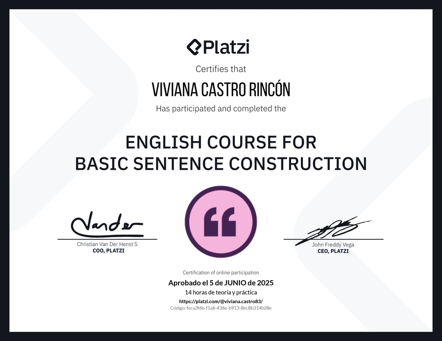 Diploma del Curso de Construcción de Oraciones en Inglés