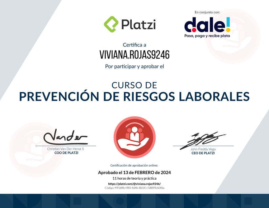 Diploma del Curso de Prevención de Riesgos Laborales