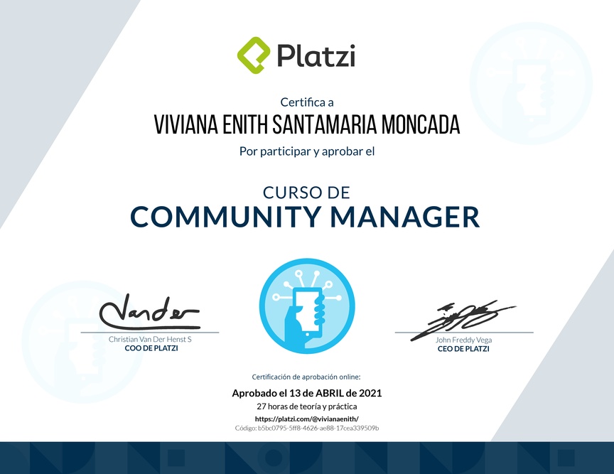 Diploma del Curso de Community Manager (2018)