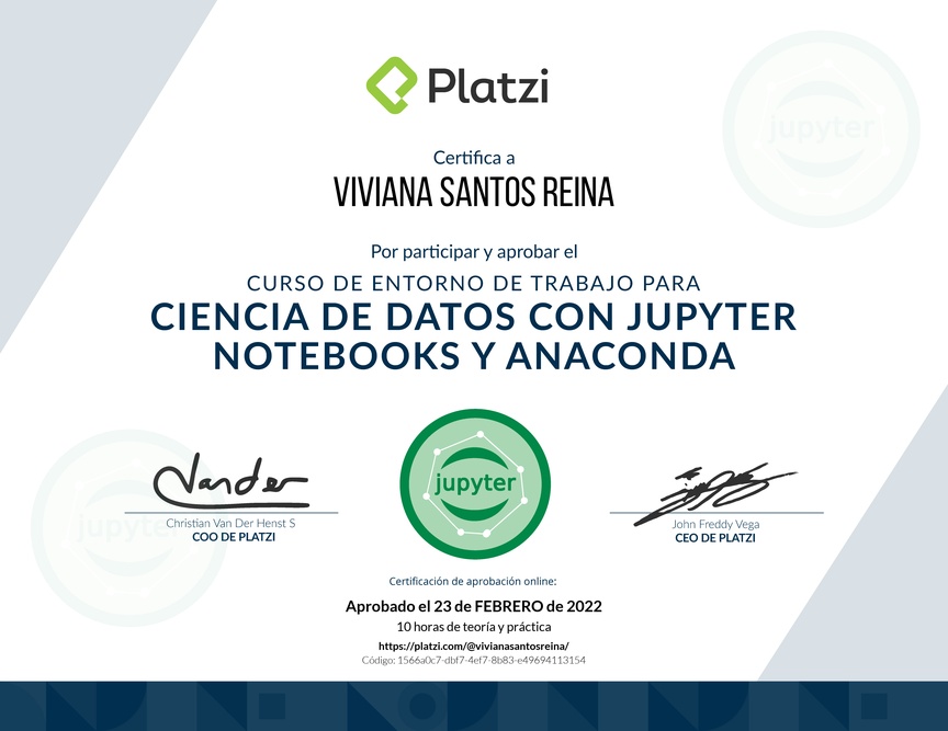 Diploma del Curso de Entorno de Trabajo para Ciencia de Datos con Jupyter Notebooks y Anaconda