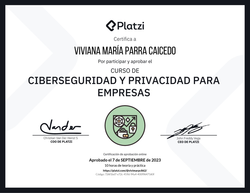 Diploma del Curso de Ciberseguridad y Privacidad Empresarial (2023)