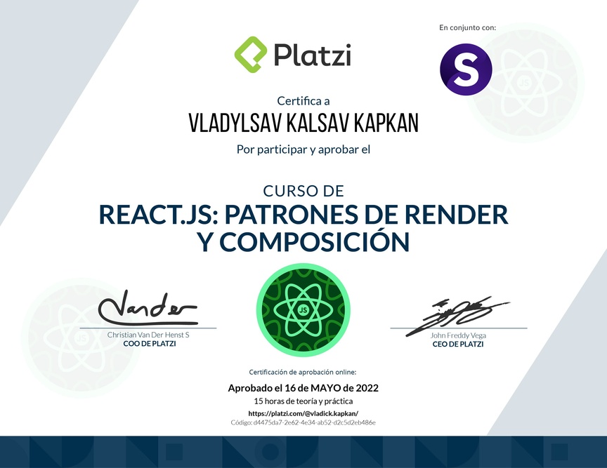 Diploma del Curso de React.js: Patrones de Render y Composición