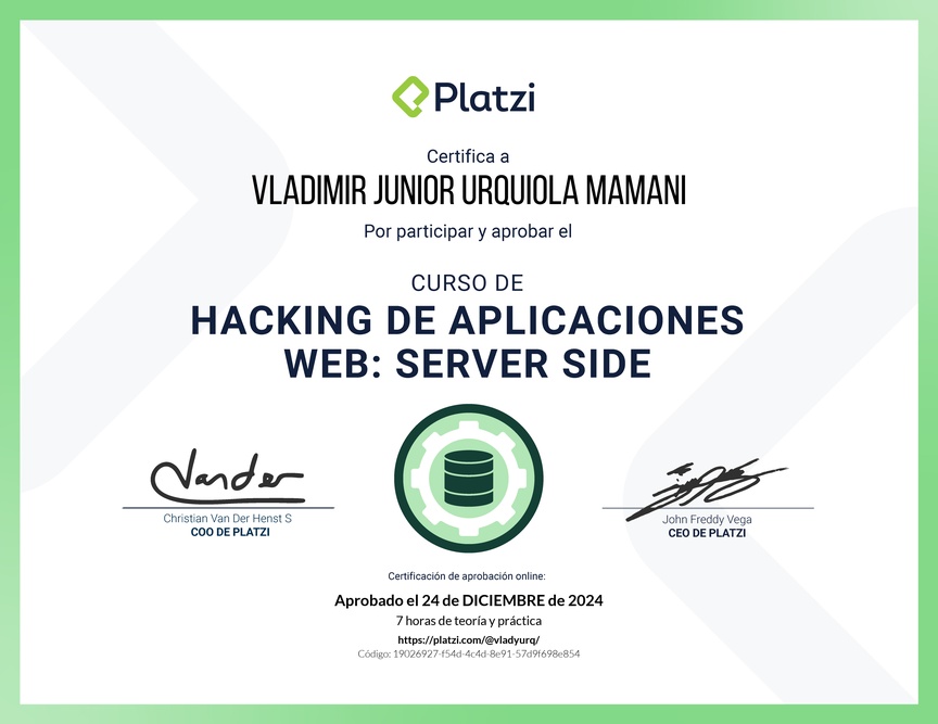 Diploma del Curso de Hacking: Aplicaciones Web Server Side