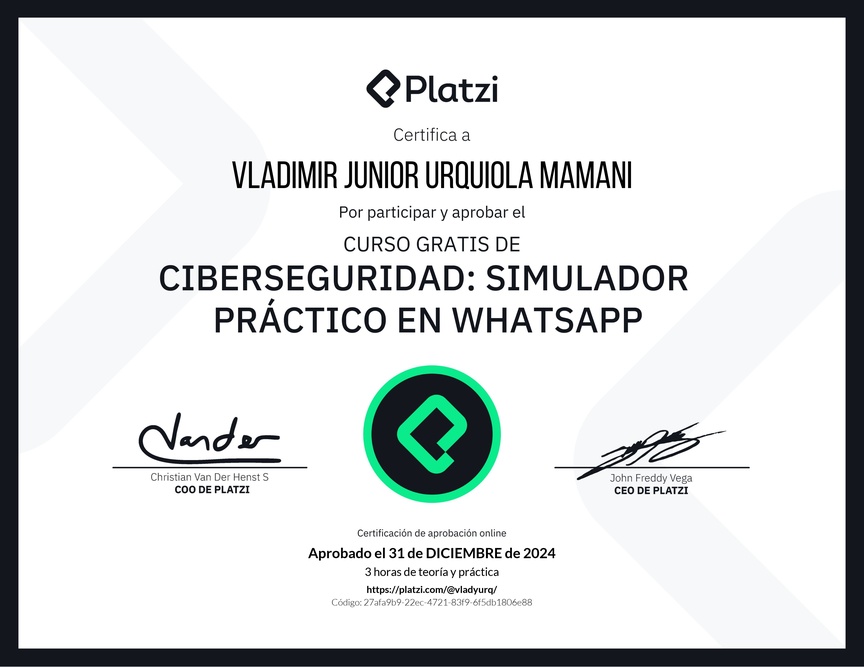 Diploma del Curso Gratis de Ciberseguridad: Simulador Práctico en WhatsApp