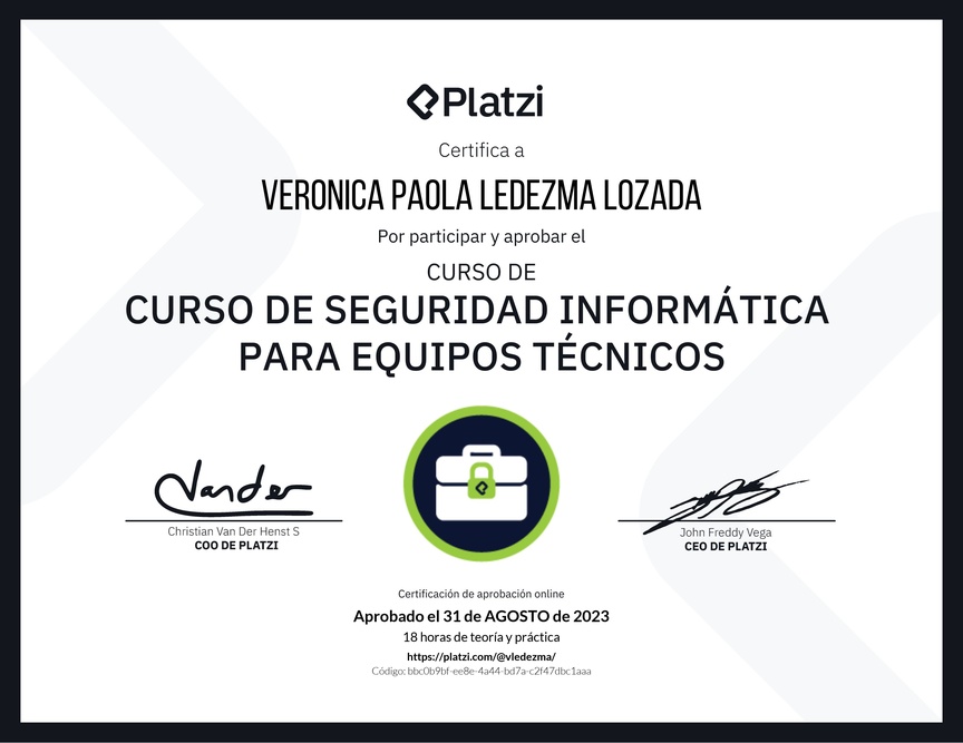Diploma del Curso de Seguridad Informática para Equipos Técnicos