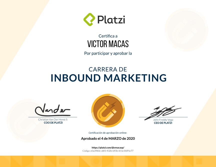 Diploma de la Ruta de Aprendizaje de Inbound Marketing