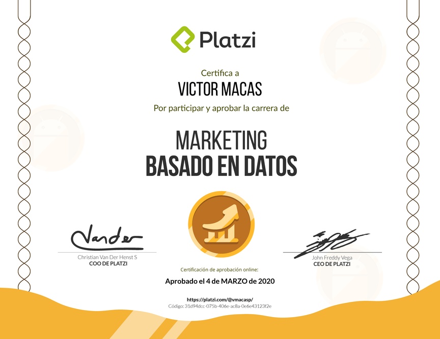 Diploma de la Ruta de Aprendizaje de Marketing Basado en Datos