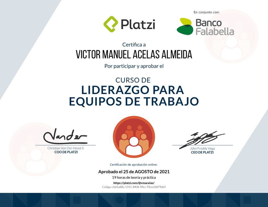 Diploma del Curso de Liderazgo para Equipos de Trabajo