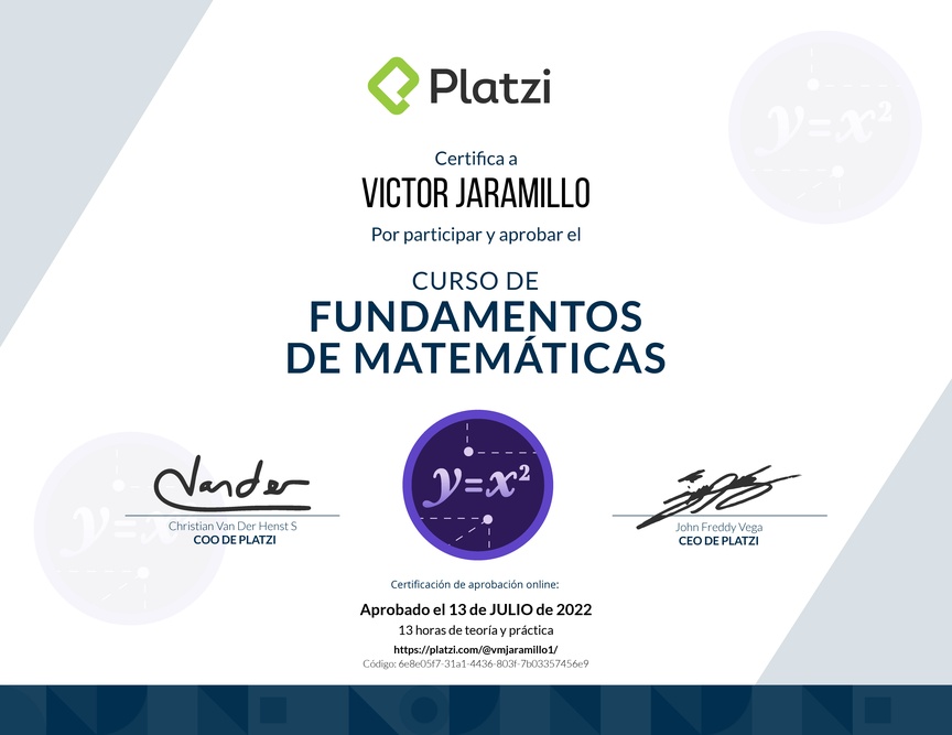 Diploma del Curso de Fundamentos de Matemáticas