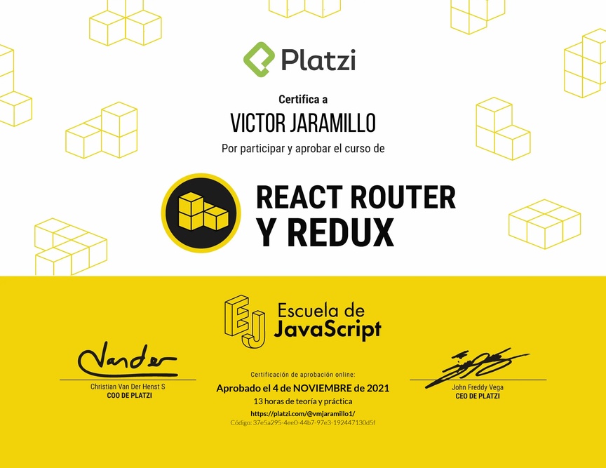 Diploma del Curso de React Router 5 y Redux
