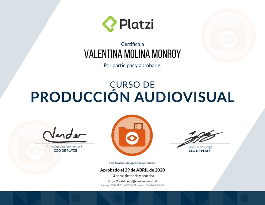 Diploma del Curso de Introducción a la Producción Audiovisual