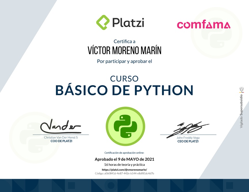 Diploma del Curso Básico de Python