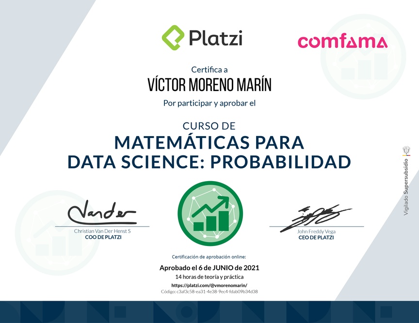 Diploma del Curso de Matemáticas para Data Science: Probabilidad