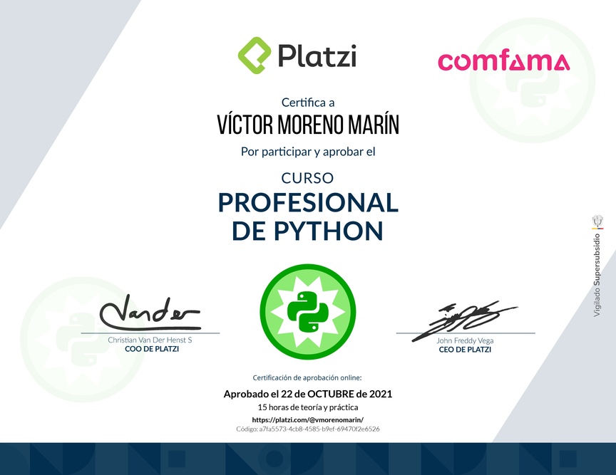 Diploma del Curso Profesional de Python