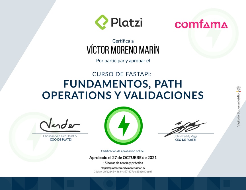 Diploma del Curso de FastAPI: Fundamentos, Path Operations y Validaciones