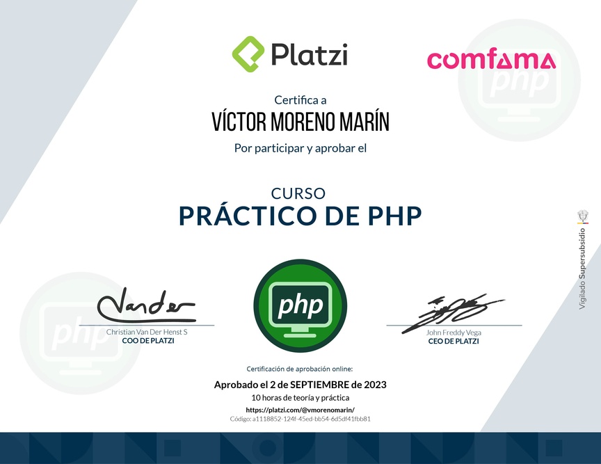 Diploma del Curso Práctico de PHP